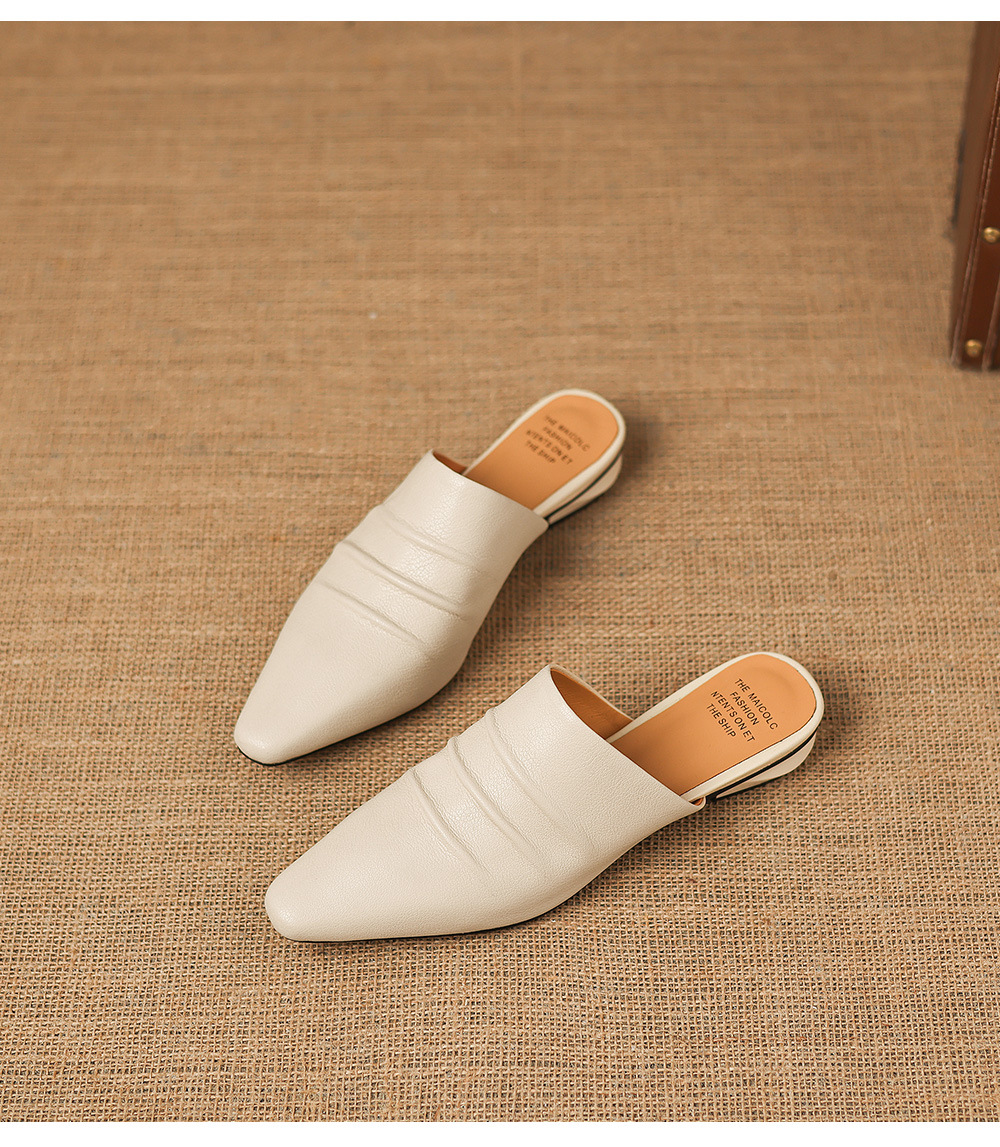 Dép sandal nữ bít mũi quai chữ V đế thấp da bò mùa xuân hè — đen chi tiết 24