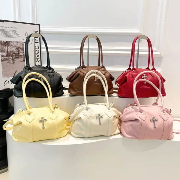 Underarm Bag Women's 2025 Spring and Summer New Litchi Pattern Tote Bag Cross Element Large Capacity Portable Shoulder Bag