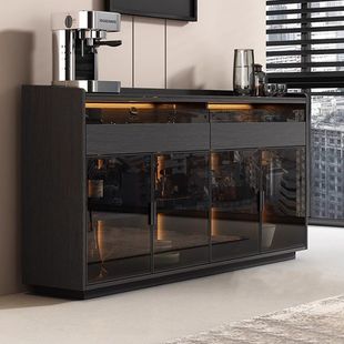 Black Slate Sideboard Living Room Home Light Luxury Simple Modern Kitchen Side Cabinet Tea Cabinet 2024 New Light Strip