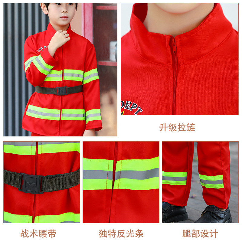 Disfraz de bombero para niños para el 1 de junio, traje de bombero para experiencia profesional, juego de rol en el jardín de infantes, disfraz de bombero para niños pequeños, medianos y mayores