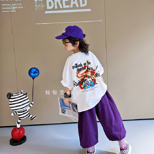 Children's Unisex Cotton T-shirts Summer Korean Style Girl BF Windproof Long-Sleeve Skirt Trendy