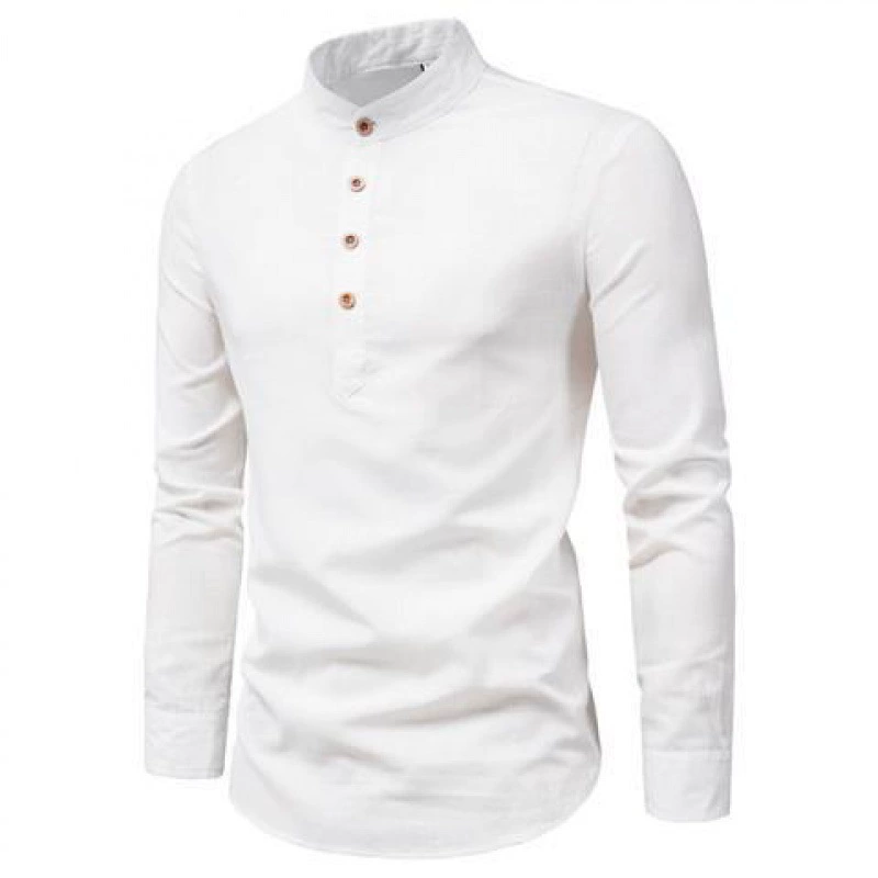 Весенняя мужская рубашка с длинным рукавом, slim fit, китайский стиль, хлопок и лён, узкий крой,