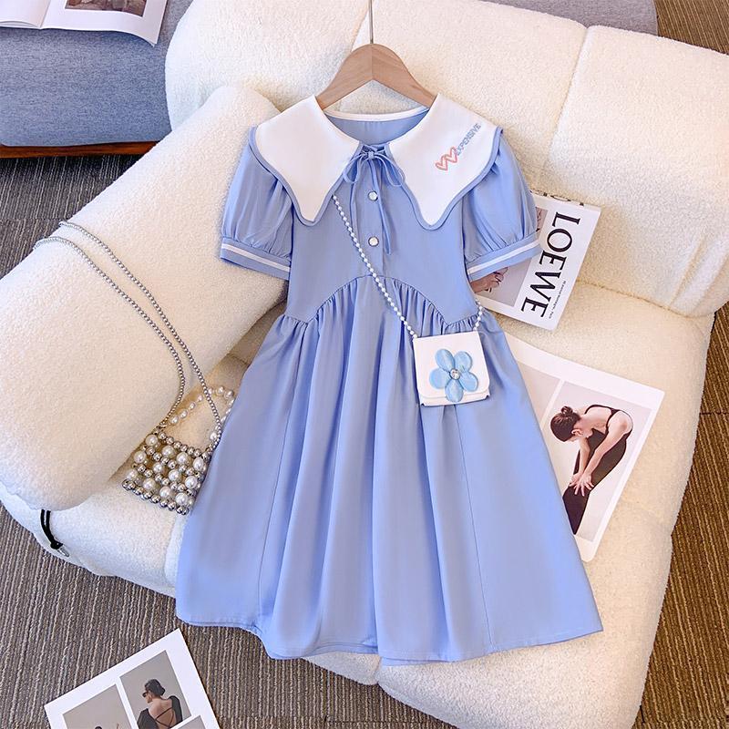 Girls Summer College Style Dress 2025 New Summer Children's Style Dopamine Doll Collar Princess Dress