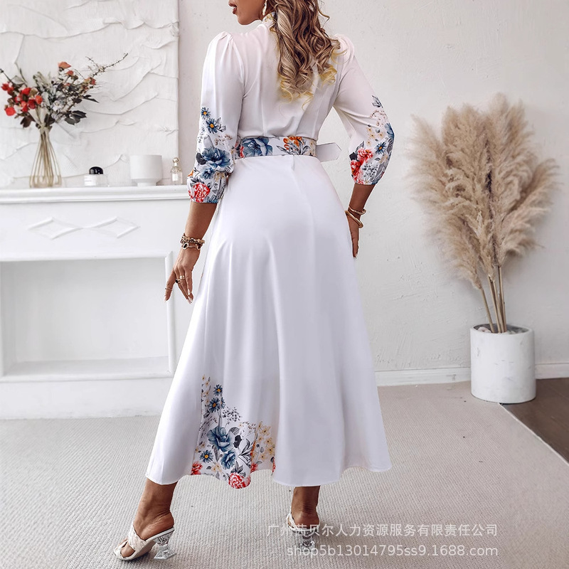LZR19325婦人服欧米新型休暇ポジショニング花七分袖スリムストラップシャツロングスカート|undefined