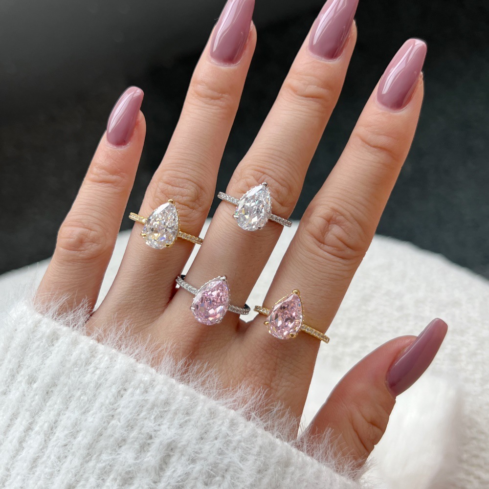 1 Piece Quantity 925 Sterling Silver Zircon Water Droplets Rings