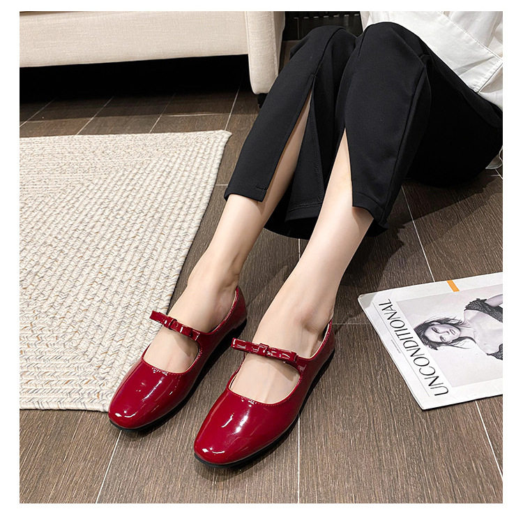 Giày búp bê nữ mũi vuông cổ thấp thắt nơ quai ngang, đế bằng gót thấp 1–3 cm — Màu hồng đen, Màu đen, Màu đỏ chi tiết 19