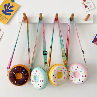 New Donut Children's Crossbody Bag Silicone Coin Purse Mini Crossbody Bag Shoulder Wallet Women's Cute Bag