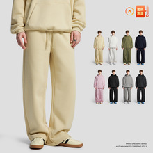 跨境秋冬新款美式街潮加绒直筒裤男款休闲运动潮牌高级感宽松长裤