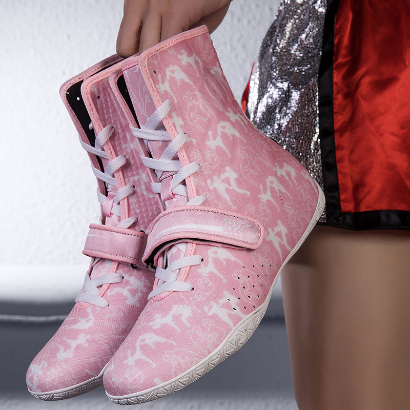 Fashionable mid-top boxing shoes, long boots, professional men's sparring shoes, fighting shoes, training and competition wrestling shoes