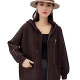 大码休闲毛呢外套女2025秋冬款中年妈妈时尚洋气连帽开衫长袖大衣，女装毛呢外套，妃慕昵服饰