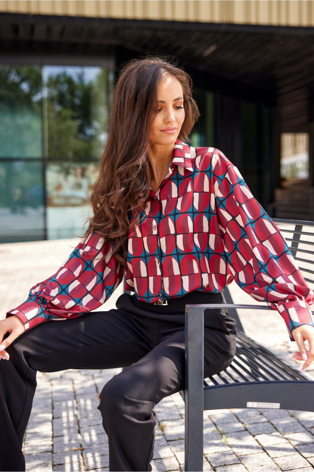 Women's Blouse Long Sleeve Blouses Printing Button Simple Style Printing Color Block display picture 1