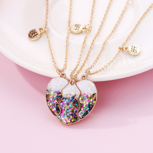 Cross-border new style children's powder-dropping oil necklace BFF good friend set magnet magnet three-person best friend birthday gift