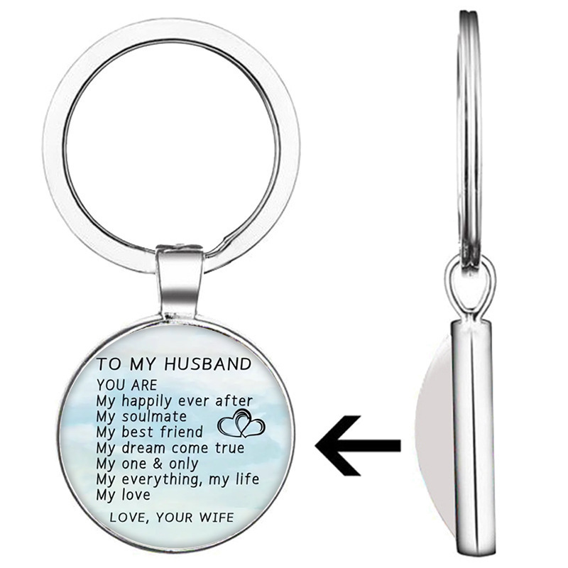 European and American Popular Accessories Blue Romantic Wife Expresses Love to Husband Glass Patch Alloy Keychain