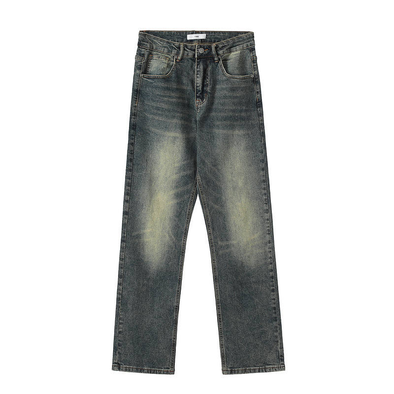 Men's Clothing high street water ins same style men's washed wide leg nostalgic blue overalls pocket jeans_voghion.com