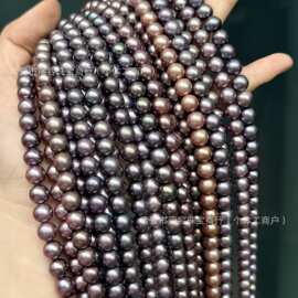 天然紫珍珠套装8-9mm正圆细微瑕项链配9-10mm正圆几乎无暇耳钉