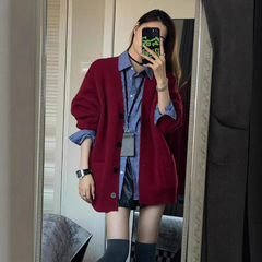 高级感复古套装女气质百搭针织开衫毛衣搭格纹小众翻领衬衫两件套