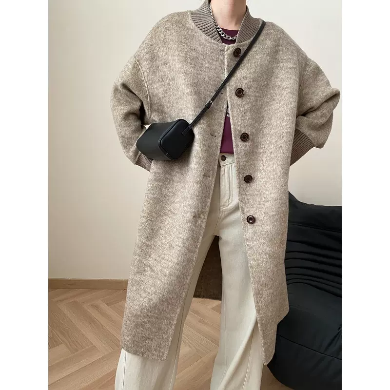 司南 小众设计感 时髦棒球服立领廓形羊毛双面呢大衣外套 SN6597