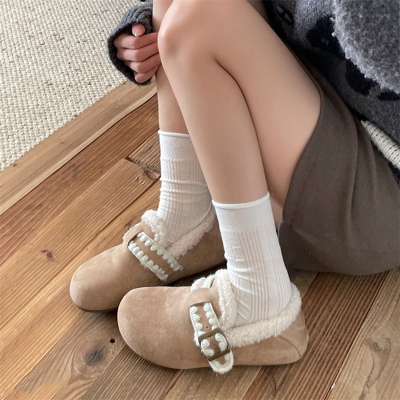 休闲棕色复古厚底毛毛全包勃肯鞋女2025新款秋冬雪地加绒保暖棉鞋|undefined
