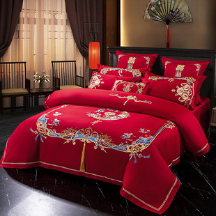 Ice feather 2025 new 80 long-staple cotton cotton embroidery wedding four-piece set