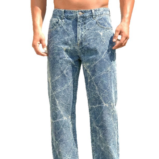 Men's Trendy Versatile Tie Dye Jacquard Wide Leg Straight Leg Jeans Autumn Winter Retro Washed Denim_mkmklike.com