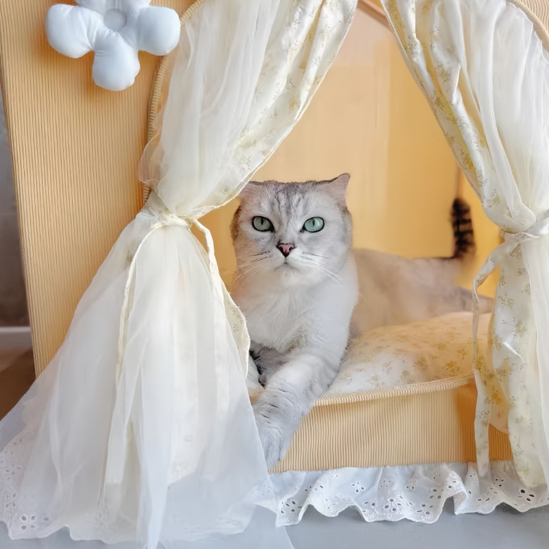 跨境可爱蕾丝花边宠物窝大空间帐篷猫咪床狗狗猫窝四季通用猫别墅|undefined