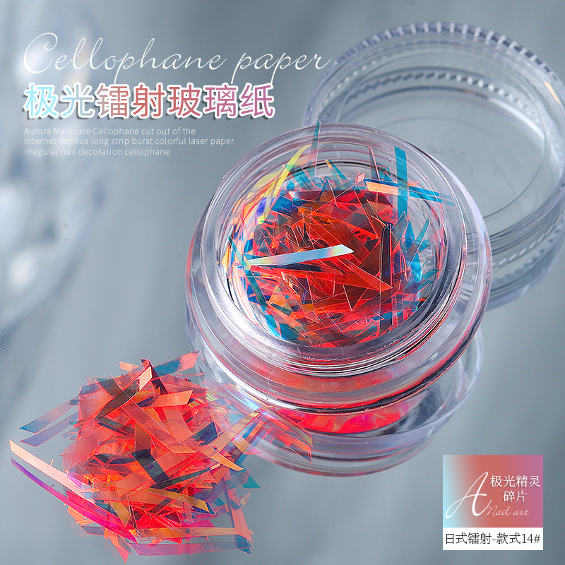 Aurora elfo fragmentos irregulares celofán Corte libre tira flash colorido láser papel uñas pegatina al por mayor