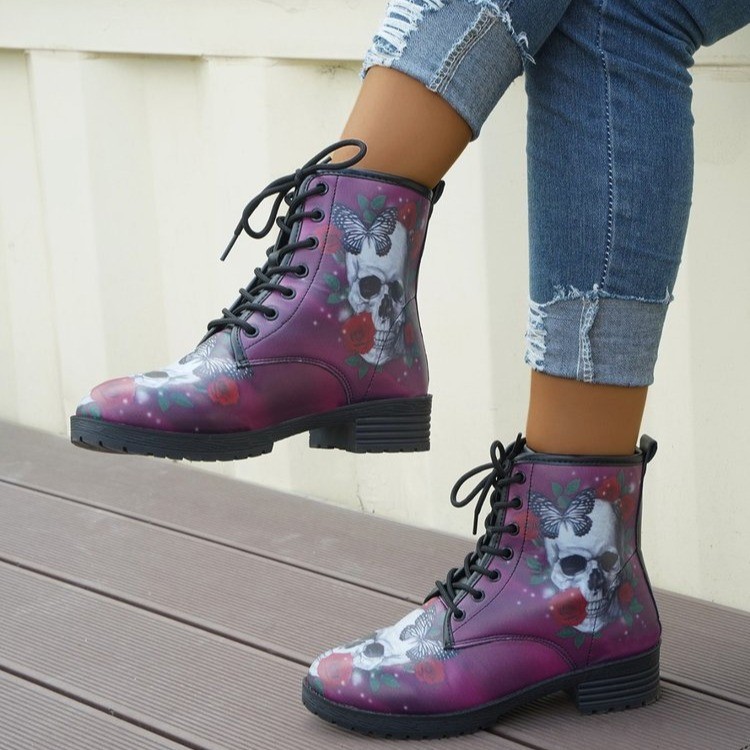 Damenschuhe Herbst und Winter neue Martin Stiefel zum Schnüren bequem PU dicke Sohlen kurze Stiefel im britischen Stil Damenstiefel_voghion.com