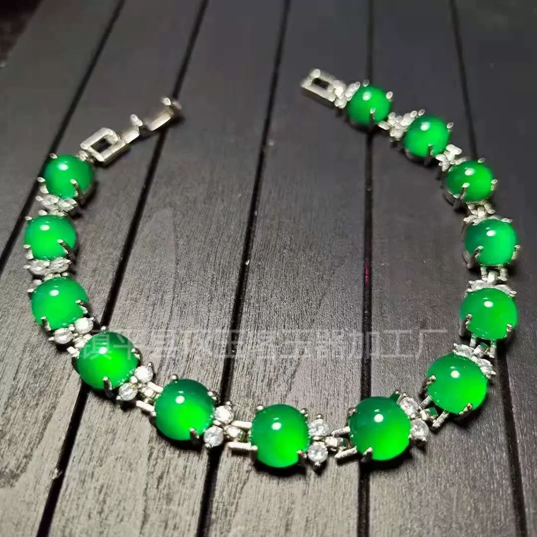 厂家批发S925银镶嵌高冰玉髓满钻玉石手链玉石玉器直播货源