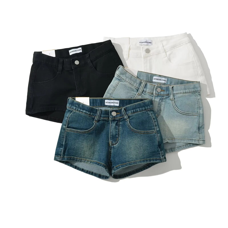 American-Style Low-Waist Denim Shorts for Women, Summer 2025 New Model, Hot Girl Style, Tight-Fitting, Stretchy, Sexy, Slimming, Butt-Hugging Hot Pants