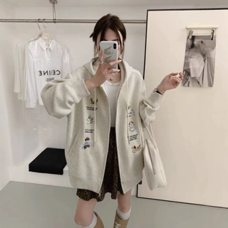 029卡通刺绣开衫女2026春季韩系外贸百搭显瘦运动休闲时尚外套女