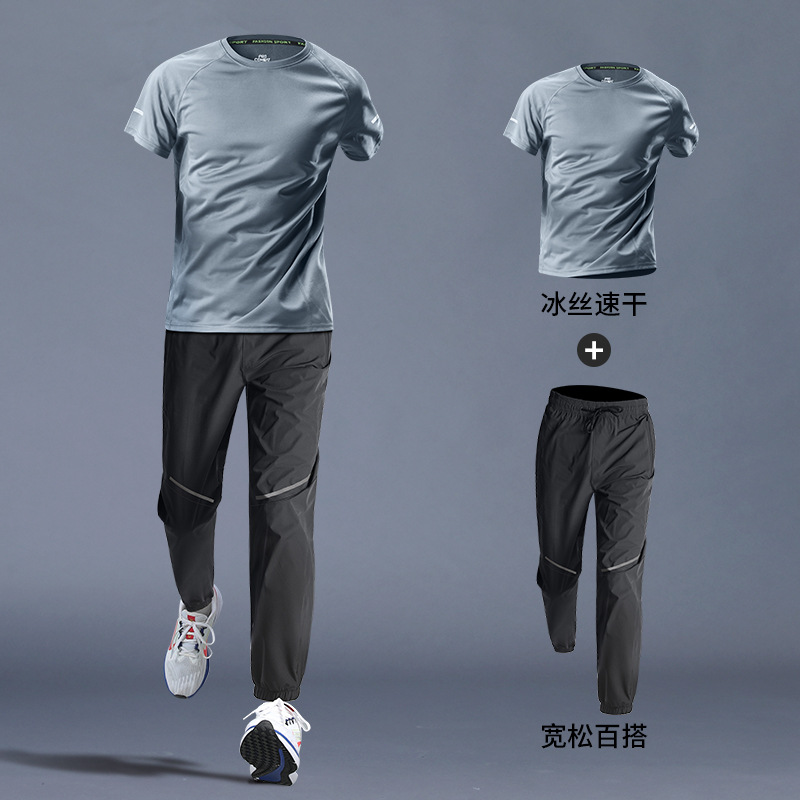 Ropa de ejercicios para hombres, ropa deportiva de hielo, ropa seca, camiseta de mangas cortas, pantalones largos, entrenamiento de fútbol de verano