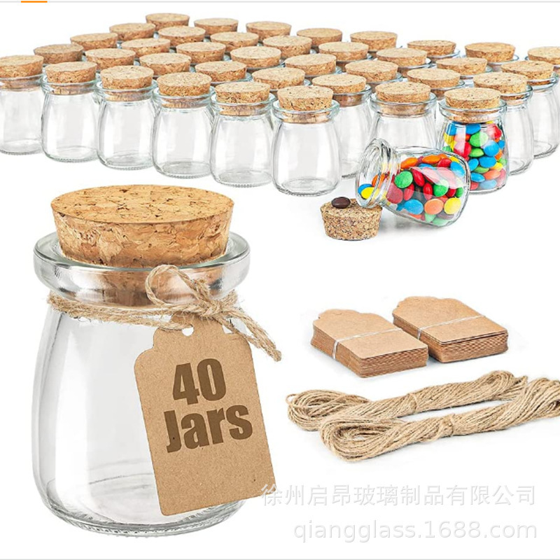 3.4 Onza l botella de pudín de vidrio espesa taza de leche taza de vela tapones botella de vidrio dulces latas de regalo