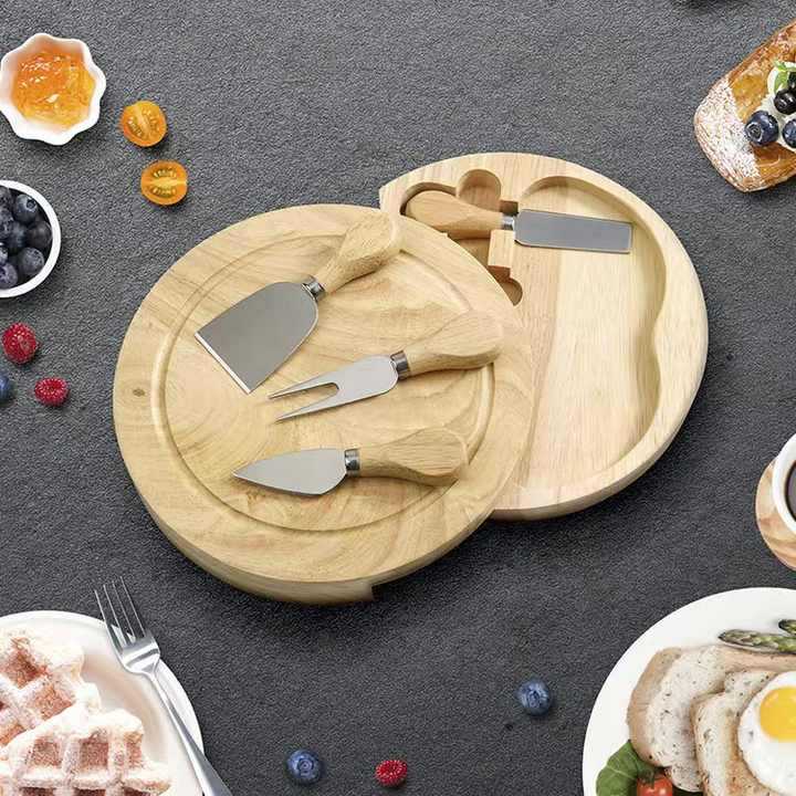 Combinación de cuchillo de queso giratorio de generación transfronteriza, panel de frutas de almacenamiento doméstico, juego de tabla de cortar de queso de madera