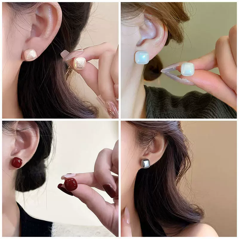 几何方形馒头珍珠银针耳钉女小众设计简约风耳环优雅百搭时尚耳饰