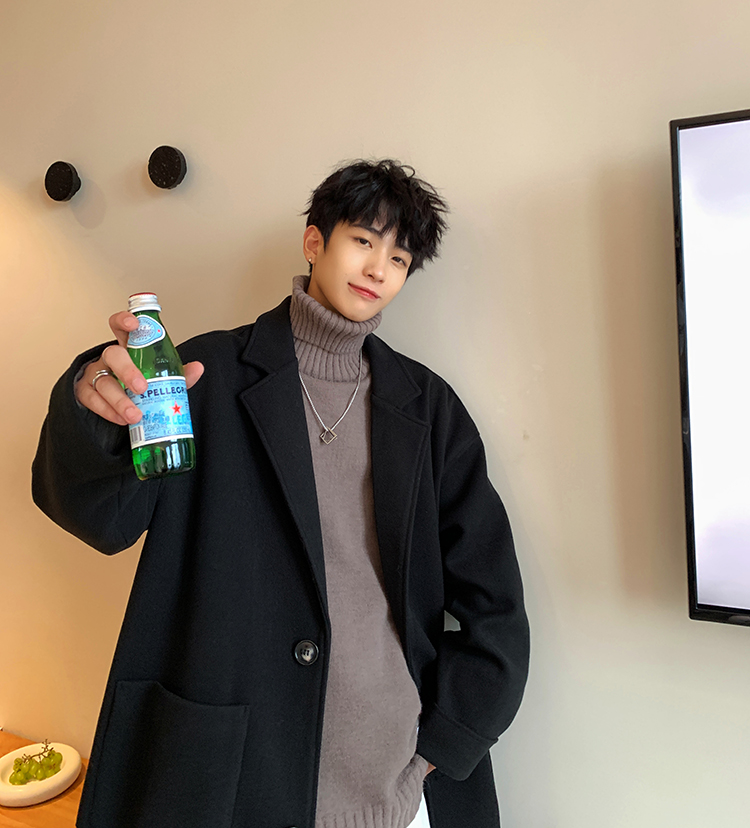 Otoño e invierno Nuevo abrigo de lana de los hombres de moda suelta de media longitud gabardina coreana casual de color caqui abrigo de lana de moda