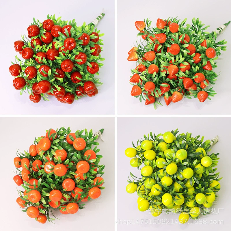 Новый искусственный апельсин, фрукты удачи, украшения для дома, гранат, фрукты, клубничная ветка, искусственный цветок, зеленое растение, цветочная композиция, букет