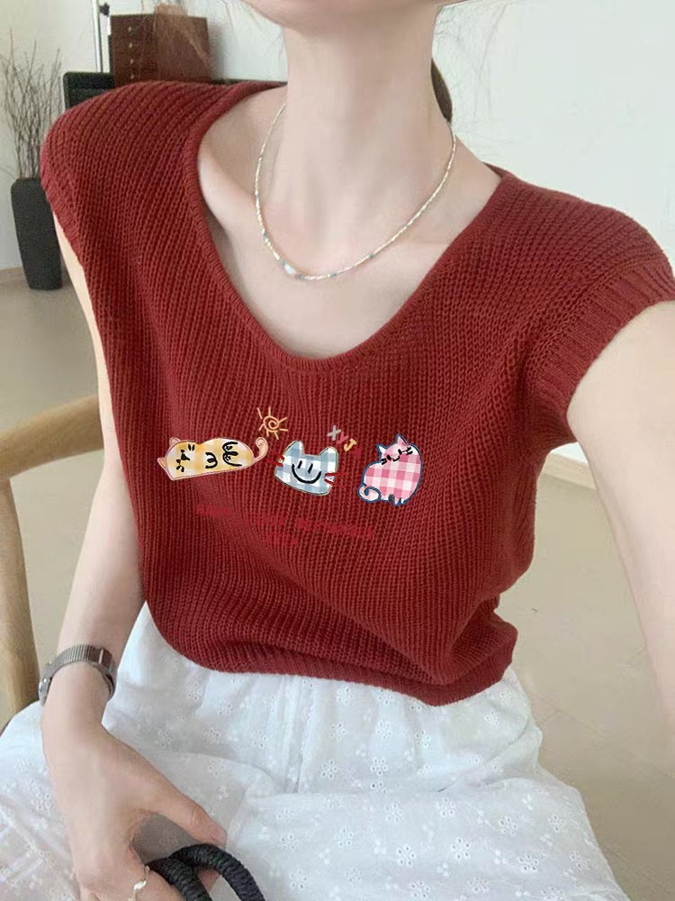 Áo hai dây nữ dệt kim không tay, phom dáng ôm gọn, kiểu Hàn Quốc — Màu xanh da trời