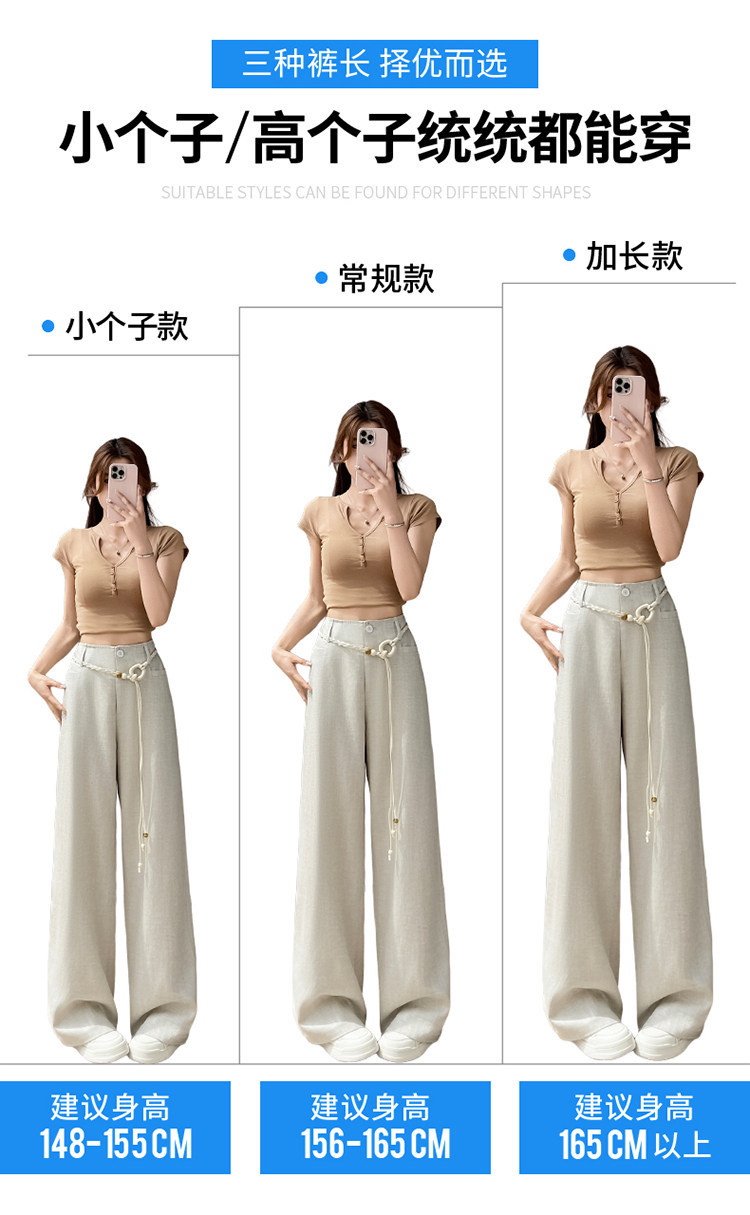 Quần culottes nữ ống rộng vải lanh cạp cao thắt lưng bản to — Màu đen thông thường chi tiết 5