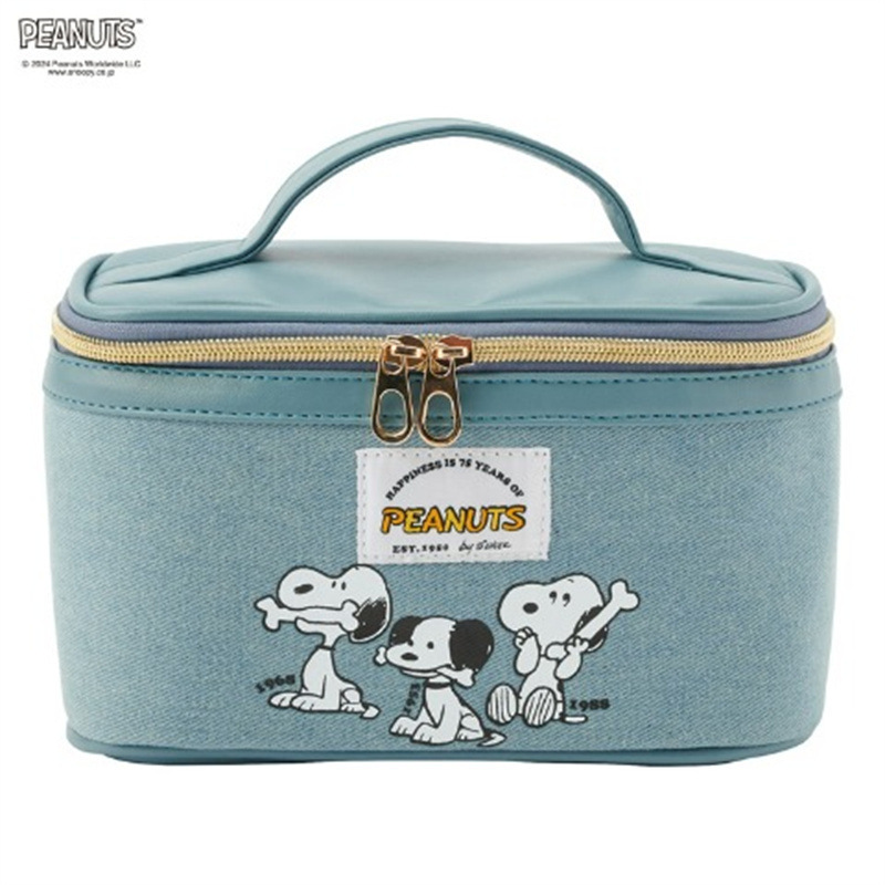 Perro japonés encantador jeans rayas portátiles bolsas de maquillaje portátiles para productos de cuidado de la piel de gran capacidad caja tipo bolsa de almacenamiento de lavado