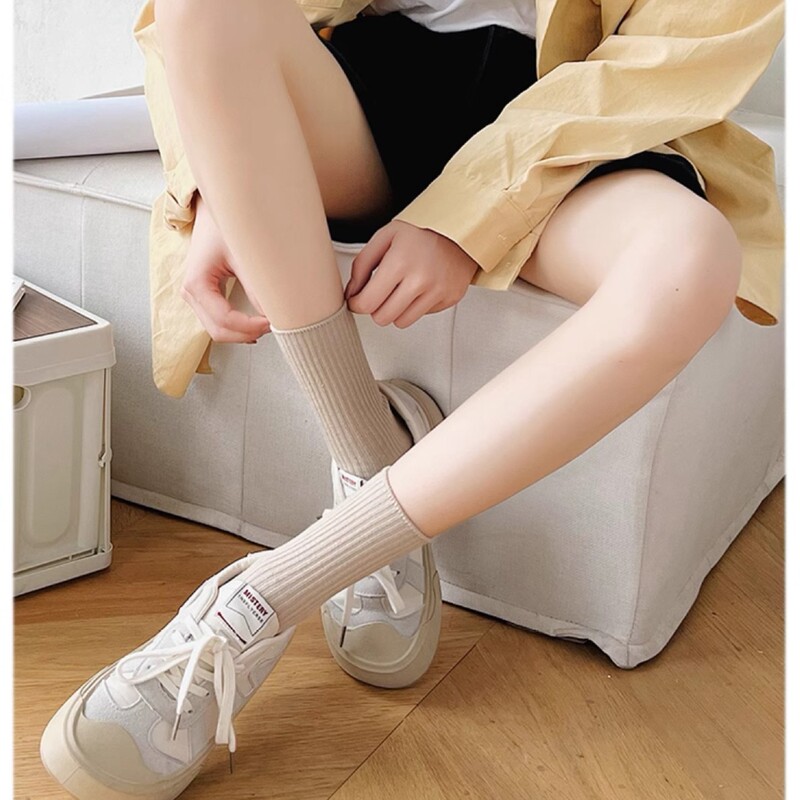 袜子女秋冬季美拉德堆堆袜松口月子袜纯色竖条纹中筒袜百搭休闲袜|undefined