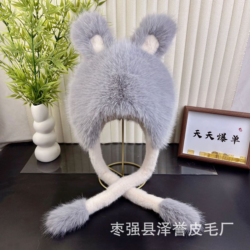 瑶瑶兔狐狸毛护耳帽女款大头围儿童皮草帽子秋冬加厚保暖成人帽|undefined