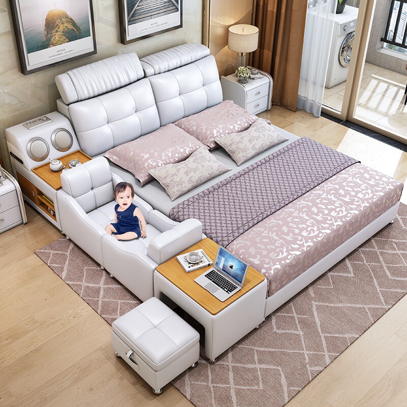 Scandinavian Modern Multifunctional Bluetooth Audio USB Master Bedroom Adult. Meter Double Bed Leather Art Bed a Kidsren and the Elderly Scandinavian Modern Multifunctional Bluetooth Audio USB Master Bedroom Adult. Meter Double Bed Leather Art Bed a Kidsren and the Elderly