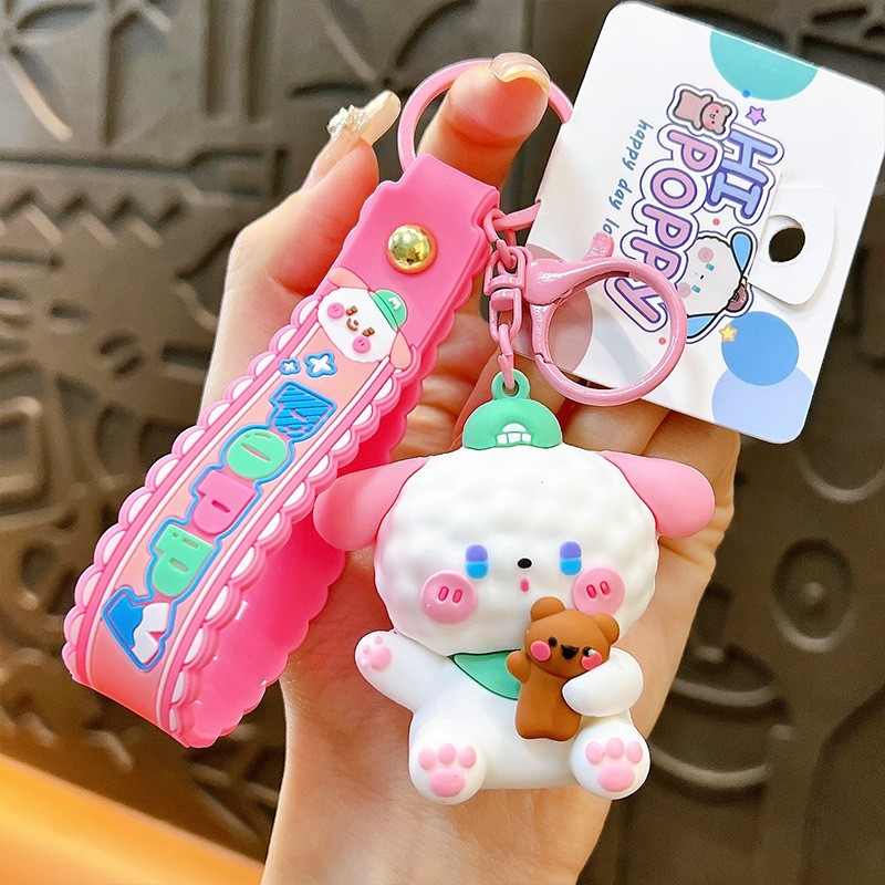 Círculos animados Panda Keychain cute pegamento suave Panda Keychain bolsos colgantes agarrar regalos al por mayor