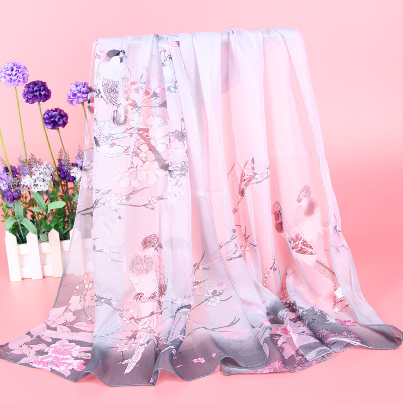 New magpie primrose female chiffon spring and autumn scarf wholesale small scarf shawl scarf female gift factory wholesale