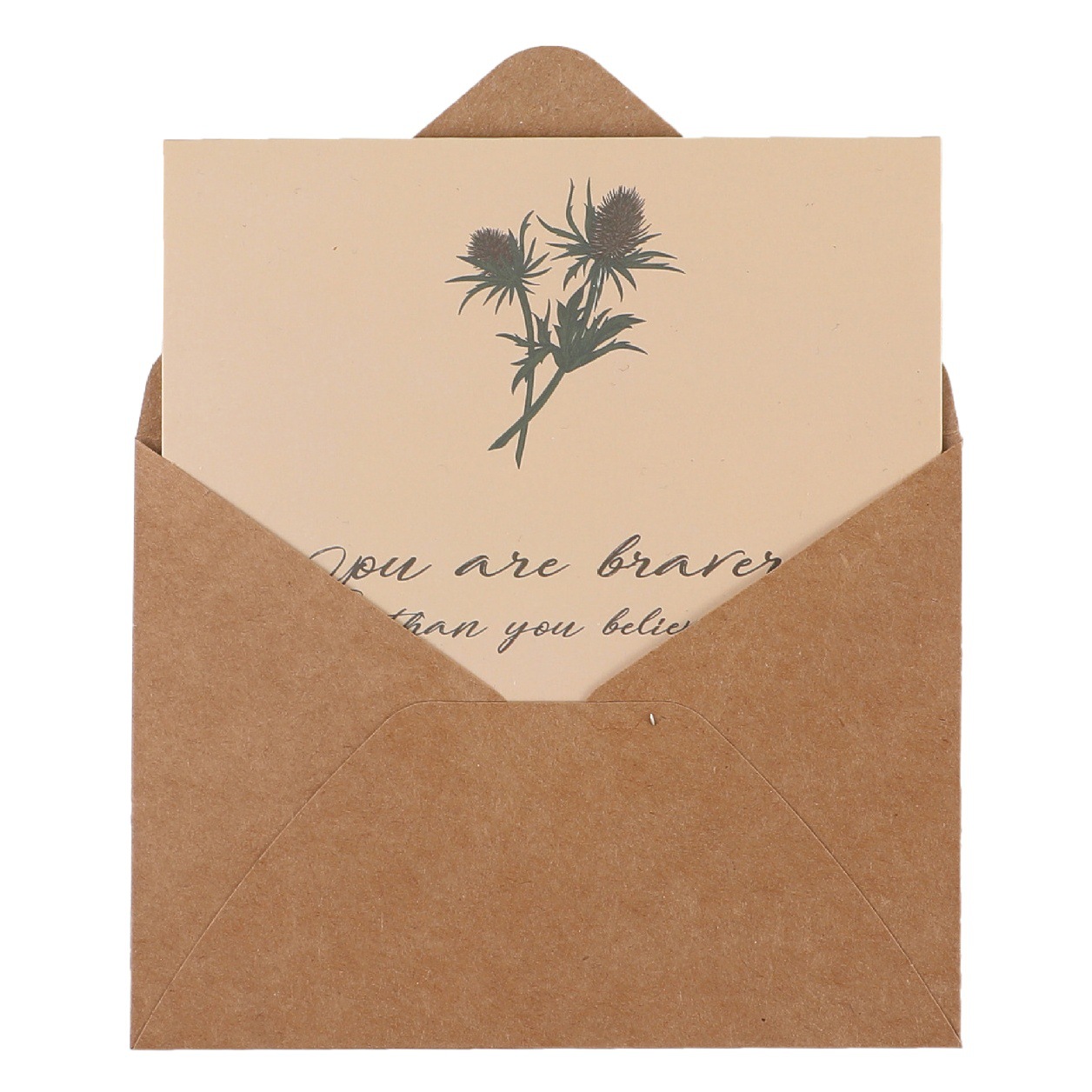 Tarjeta de felicitación creativa retro de cuero de vaca con diseño de plantas y flores para el Día del Maestro, tarjeta pequeña con sobre para deseos de cumpleaños para profesores.