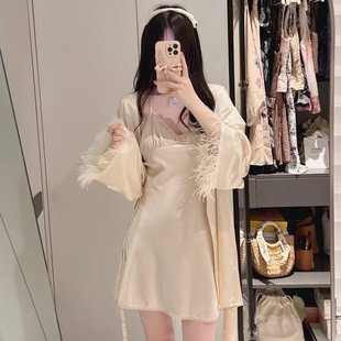 2025 Spring and Summer New Mulberry Silk Suspender Nightgown Women's Lace Home Clothes Pajamas Backless Sexy Pure Desire Short Skirt
