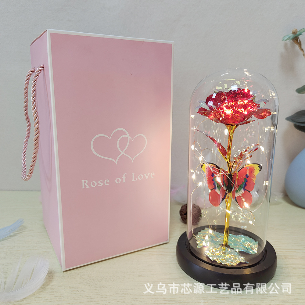 Hoja de oro rosa eterna flor cubierta de cristal de la flor eterna del Día de la madre Navidad del Día de San Valentín de la flor