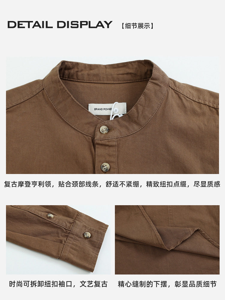 Nueva camisa de algodón chino de alta calidad Waffle Henry cuello camiseta de manga larga camiseta de hombre camiseta de base casual