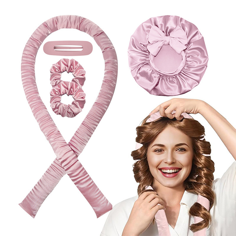 Amazon ベストセラー非加熱ヘアアイロン弾性サテンナイトキャップつば広シャワーキャップヘアピンヘアリングヘアワインダーセット|undefined