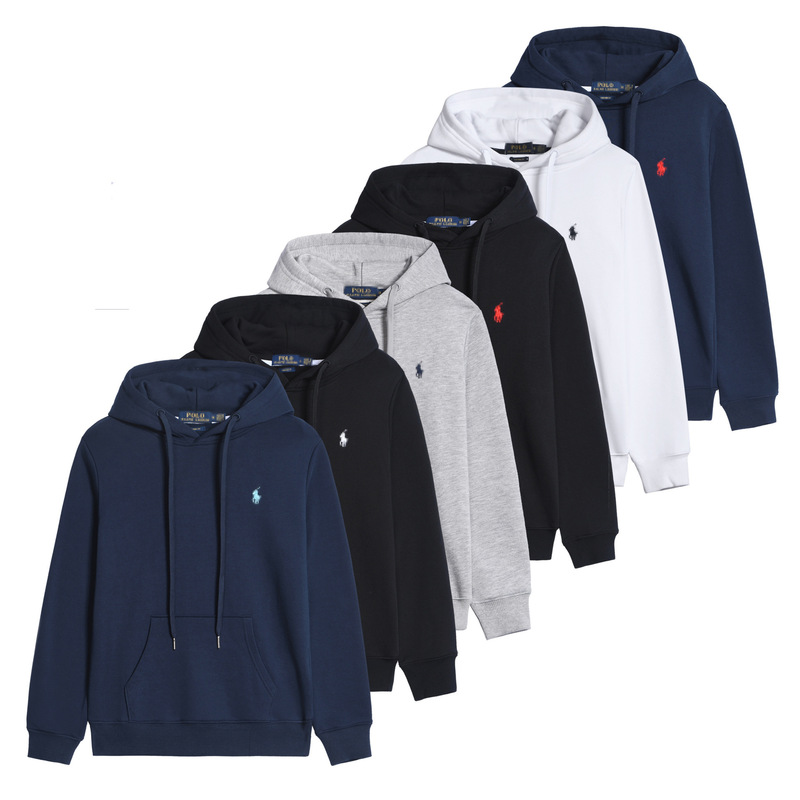 Spring and Autumn Thin Style Hooded Rl Cardigan Solid Color Sweatshirt Embroidered Loose Fit Men's Polo Jacket Supply Source